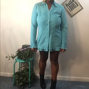 Long sleeve, embroidered, tunic shirt